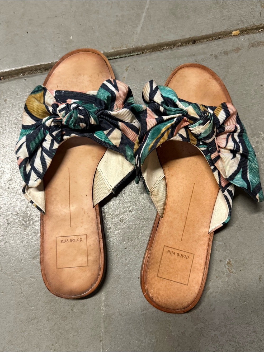 Dolce Vita Parin Knot Bow Slide Sandals Tropical Green Size 7.5 EUC